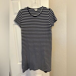 J. Crew Navy and White Striped knee length T Shirt stretchy Dress